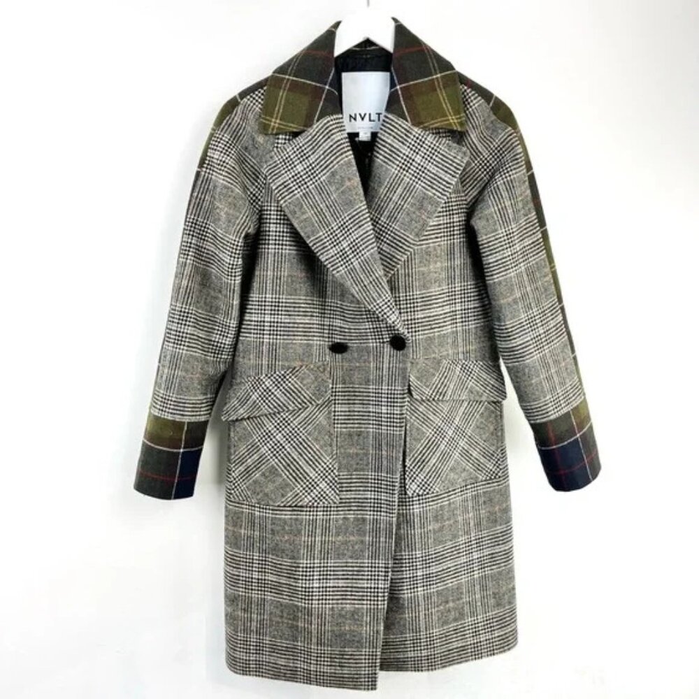 NVLT Grey and Green Mixed Glen Plaid Coat